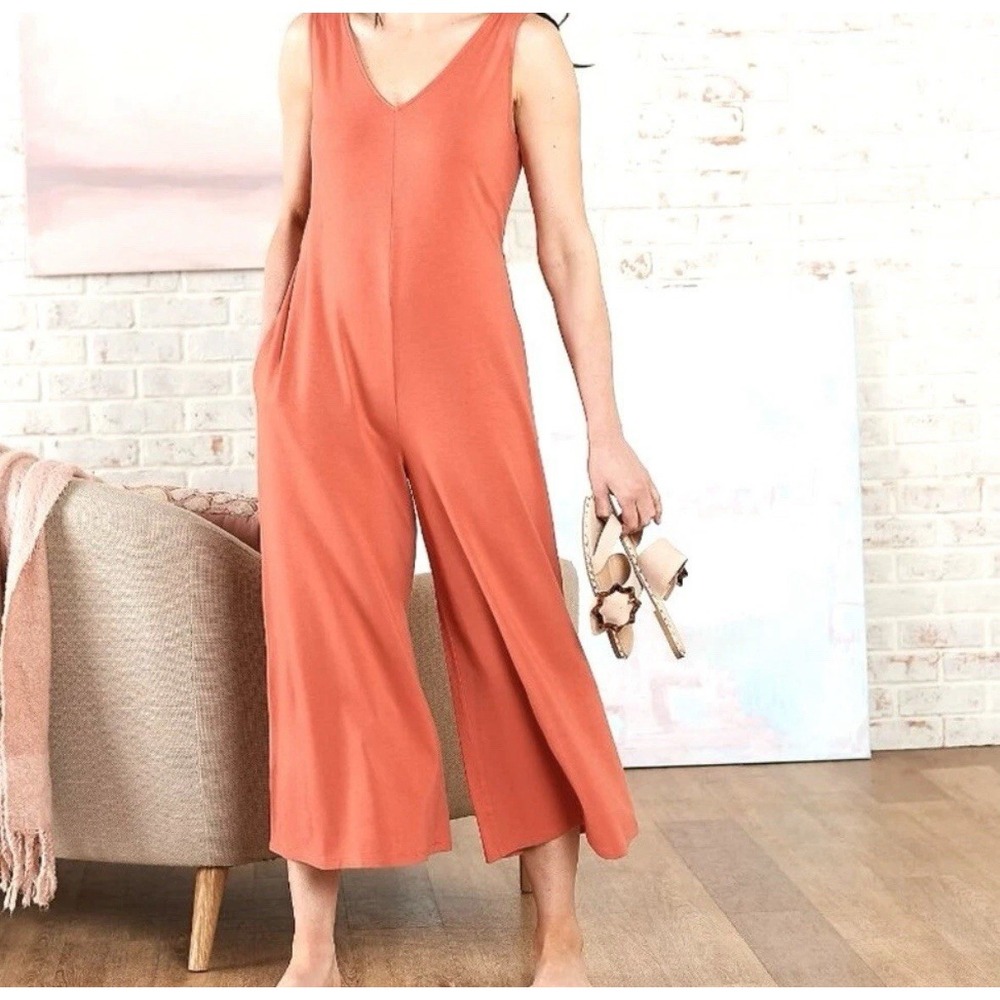AnyBody Jumpsuit Womens 2X Orange Sleeveless Wide Leg French Terry‎ A644730